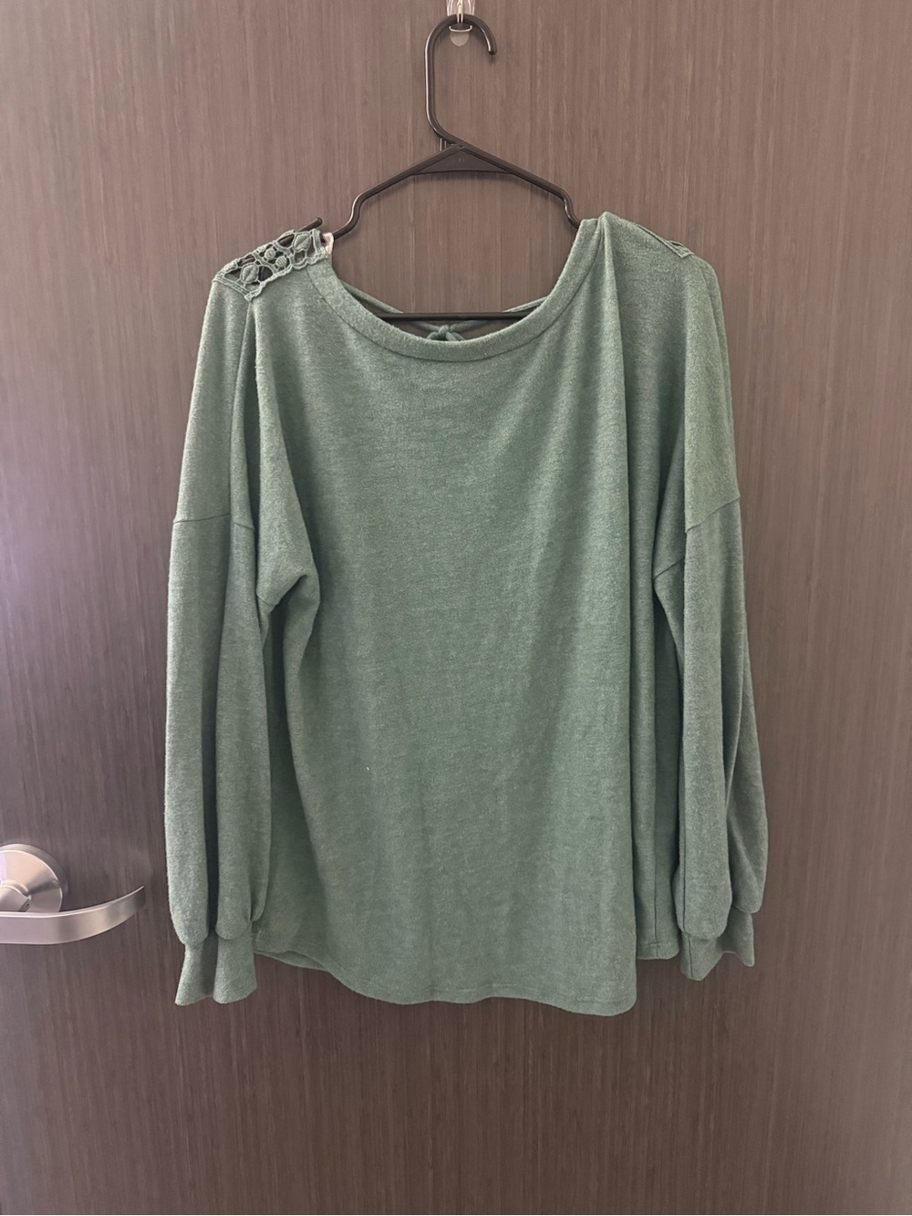 Women’s Green Long-Sleeve Boatneck Top with open back